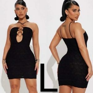 🆕Fashion Nova Black Silver O-Rings Cut Out Loretta Mini Dress~Size L